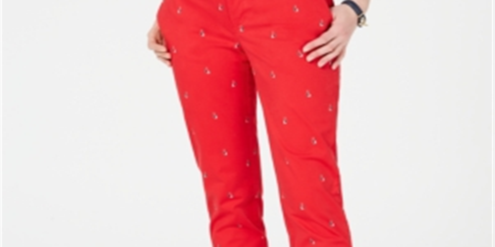 Calça Chino Feminina Tommy Hilfiger com Estampa de Barco Vermelha Tamanho 8