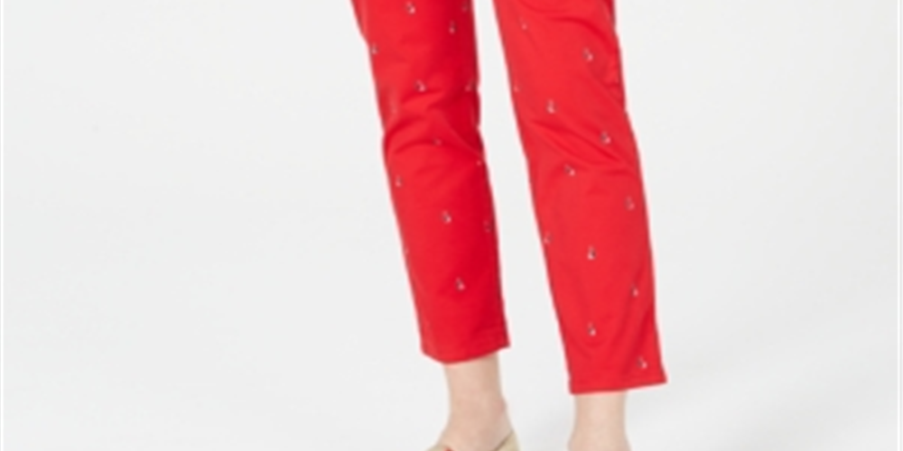 Calça Chino Feminina Tommy Hilfiger com Estampa de Barco Vermelha Tamanho 8
