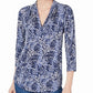 Blusa feminina Charter Club com decote em V e manga 3/4, azul, tamanho pequeno