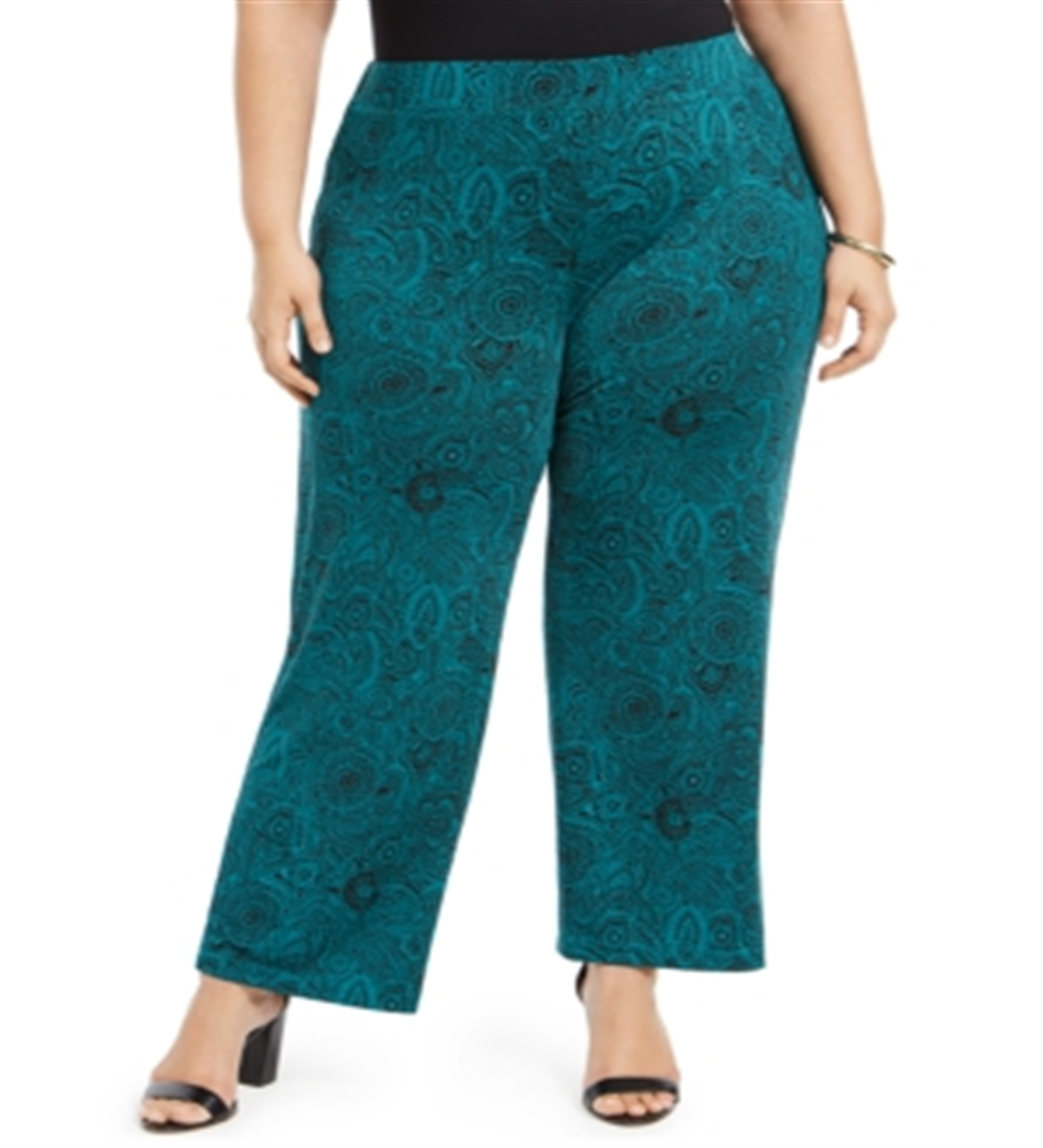 Calça feminina estampada plus size Ny Collection, verde, tamanho 3X