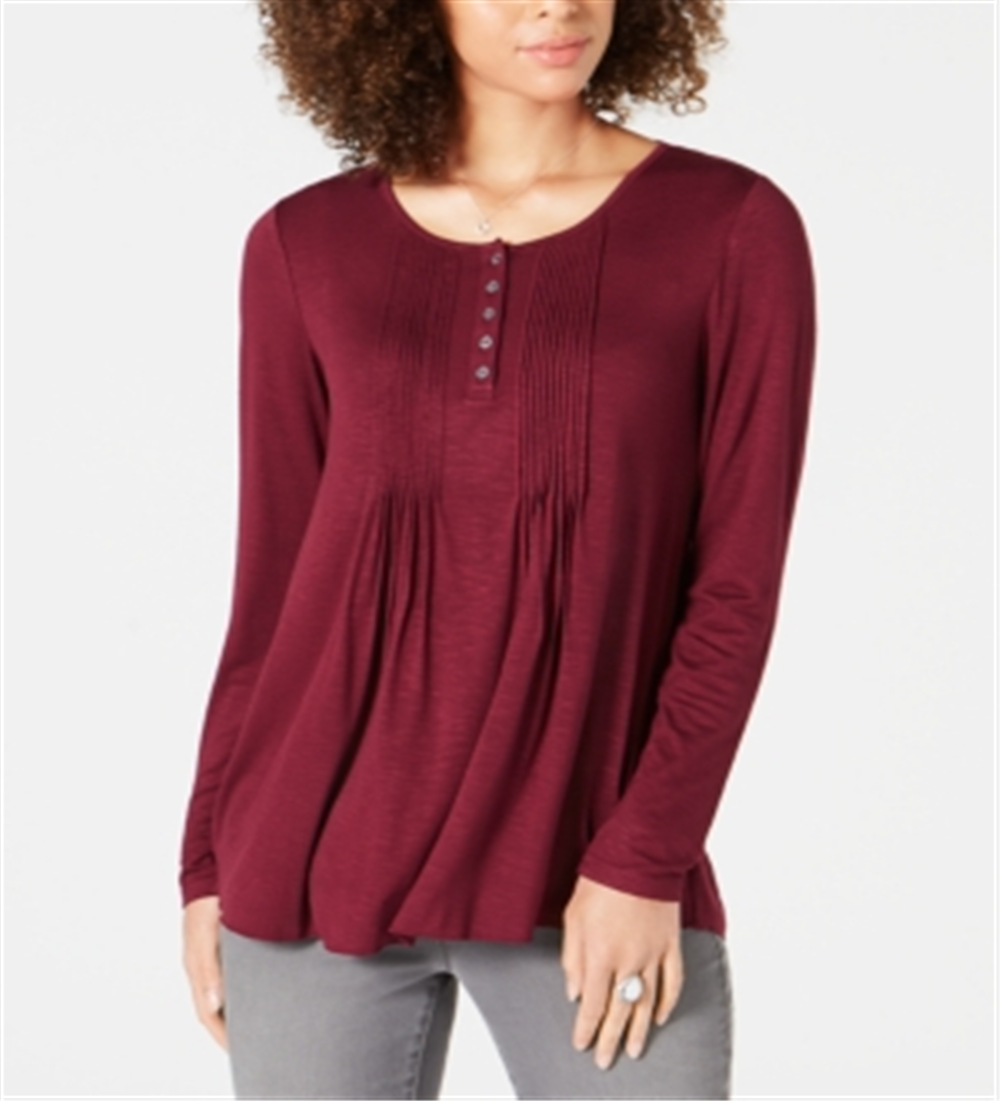 Blusa Pintuck Feminina Style &amp; Co Vinho Tamanho Petite M