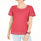 Karen Scott Top de algodão feminino com ilhós e acabamento laranja, tamanho 2XL