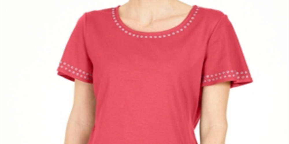 Karen Scott Top de algodão feminino com ilhós e acabamento laranja, tamanho 2XL