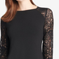 Vestido curto feminino Tommy Hilfiger de renda, manga comprida, gola redonda, preto, tamanho 4 P