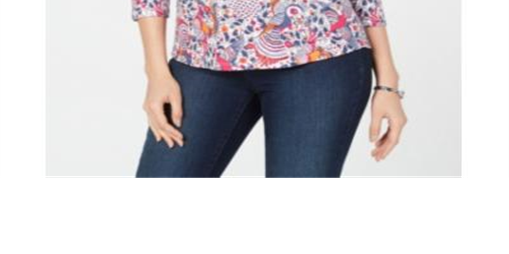 Charter Club Top feminino estampado em algodão, tamanho pequeno, branco brilhante, tamanho combinado, pequeno M