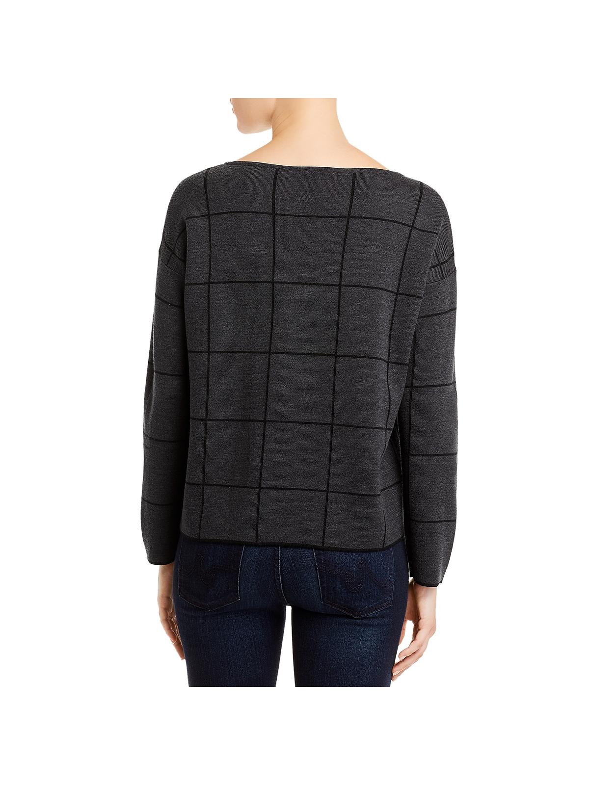 Eileen Fisher Feminino Petites Box Top Lã Decote Bateau Preto Carvão - Tamanho Pequeno Grande