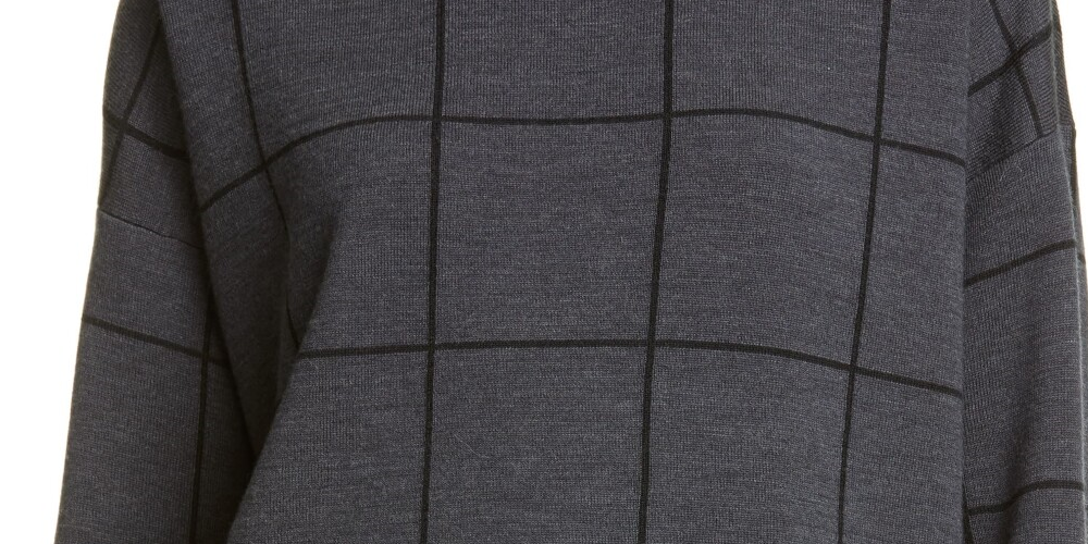 Eileen Fisher Feminino Petites Box Top Lã Decote Bateau Preto Carvão - Tamanho Pequeno Grande