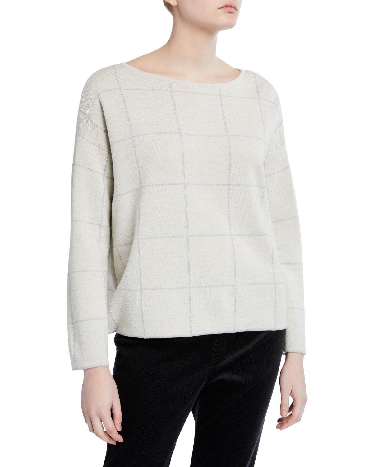 Eileen Fisher Feminino Petites Box Top Lã Decote Bateau Preto Carvão - Tamanho Pequeno Grande