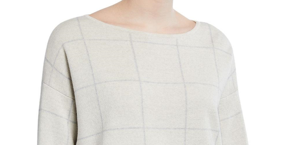 Eileen Fisher Feminino Petites Box Top Lã Decote Bateau Preto Carvão - Tamanho Pequeno Grande