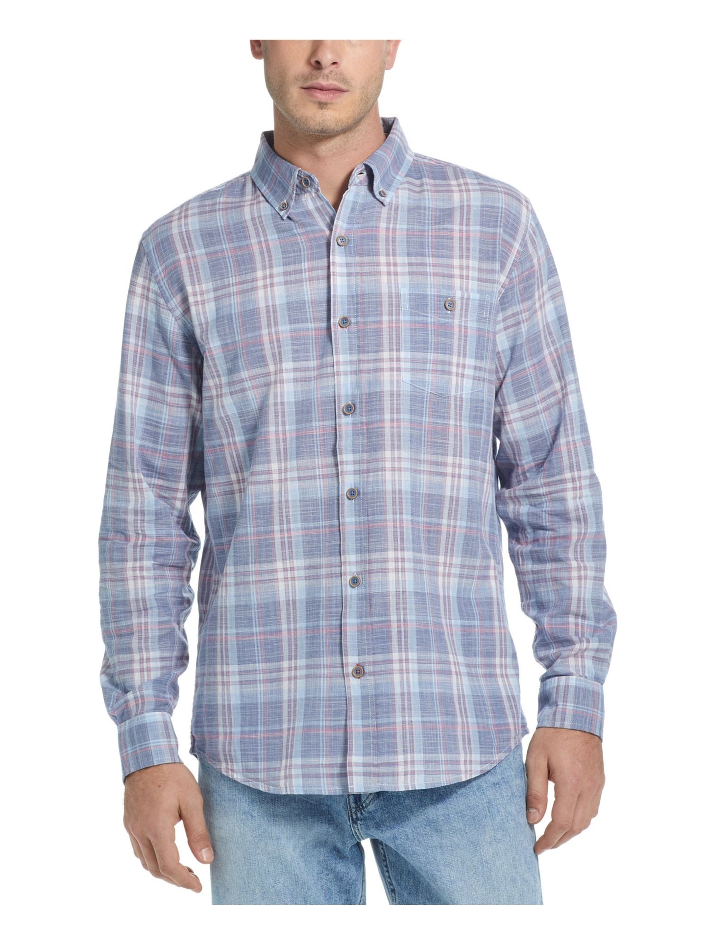 Camisa xadrez vintage masculina, à prova de intempéries, tamanho grande, azul, de corte regular