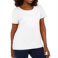 Blusa de algodão com decote redondo e bainha abotoada Karen Scott feminina - Branco brilhante, tamanho XS