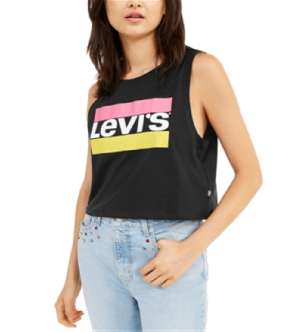 Regata curta feminina Levi's Graphic, preta, tamanho médio