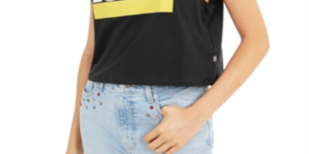 Regata curta feminina Levi's Graphic, preta, tamanho médio
