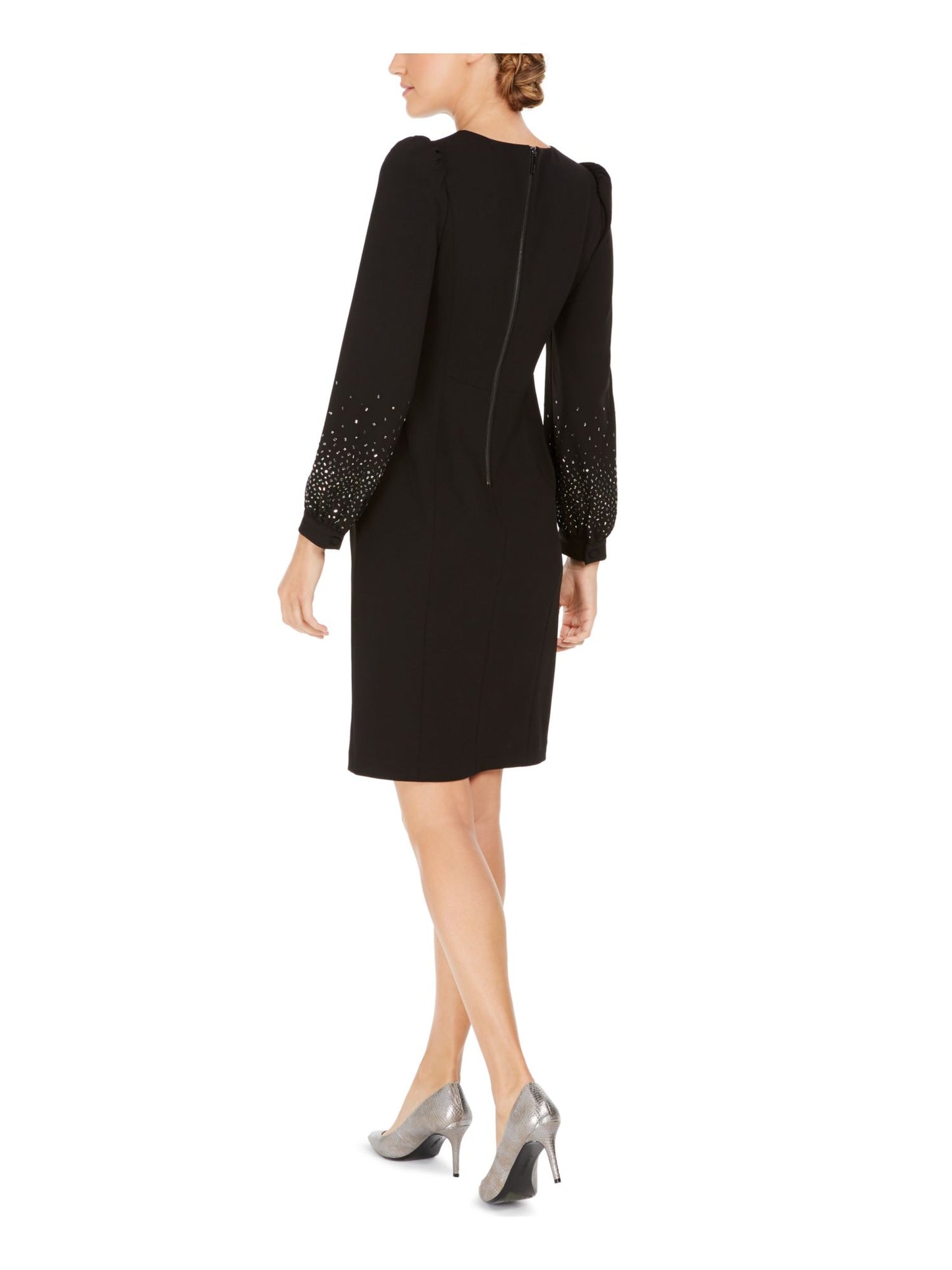 Vestido Calvin Klein Feminino Bainha Ombros Bufantes Enfeitado Preto Tamanho 10