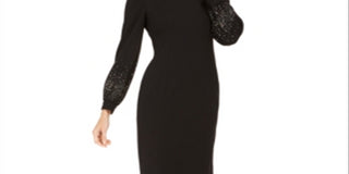 Vestido Calvin Klein Feminino Bainha Ombros Bufantes Enfeitado Preto Tamanho 10