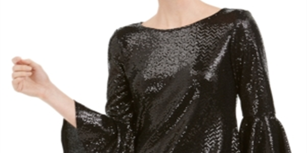 Blusa feminina MSK com manga sino e lantejoulas, preta, tamanho pequeno médio