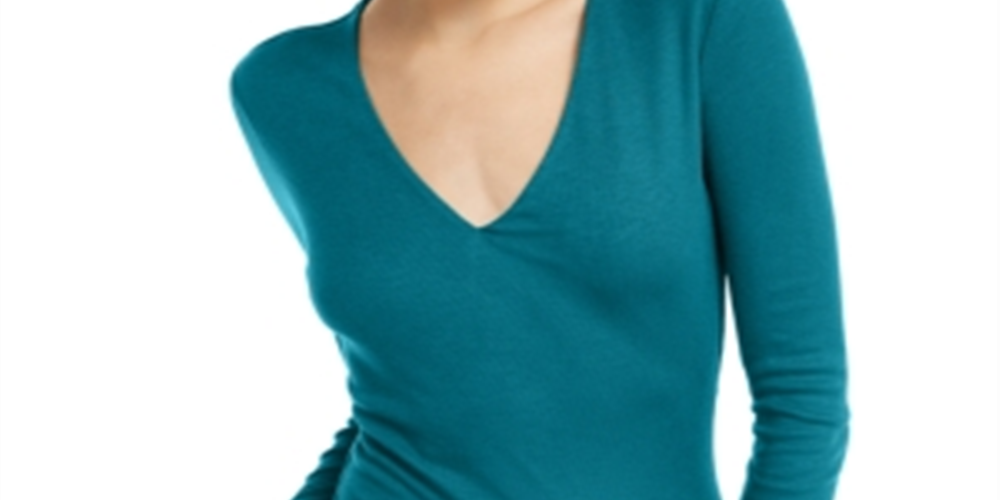 Blusa canelada feminina INC Tahitian Tide Green tamanho pequeno
