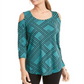 Blusa feminina JM Collection com manga 3/4 e ombros descobertos, verde, tamanho pequeno