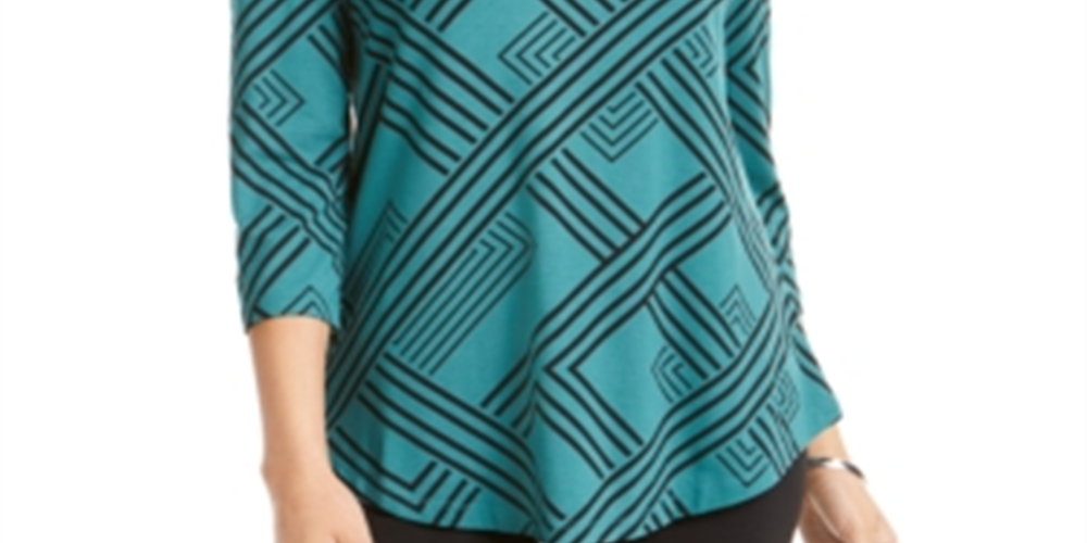 Blusa feminina JM Collection com manga 3/4 e ombros descobertos, verde, tamanho pequeno