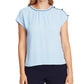 Blusa franzida com ombros estendidos Vince Camuto feminina, azul, tamanho pequeno