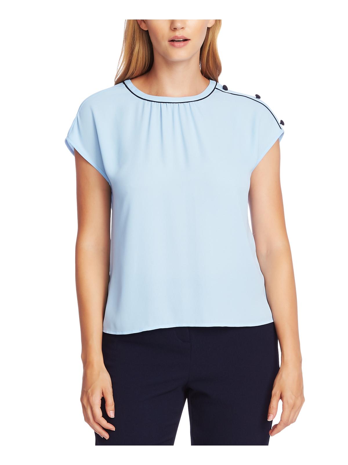 Blusa franzida com ombros estendidos Vince Camuto feminina, azul, tamanho pequeno