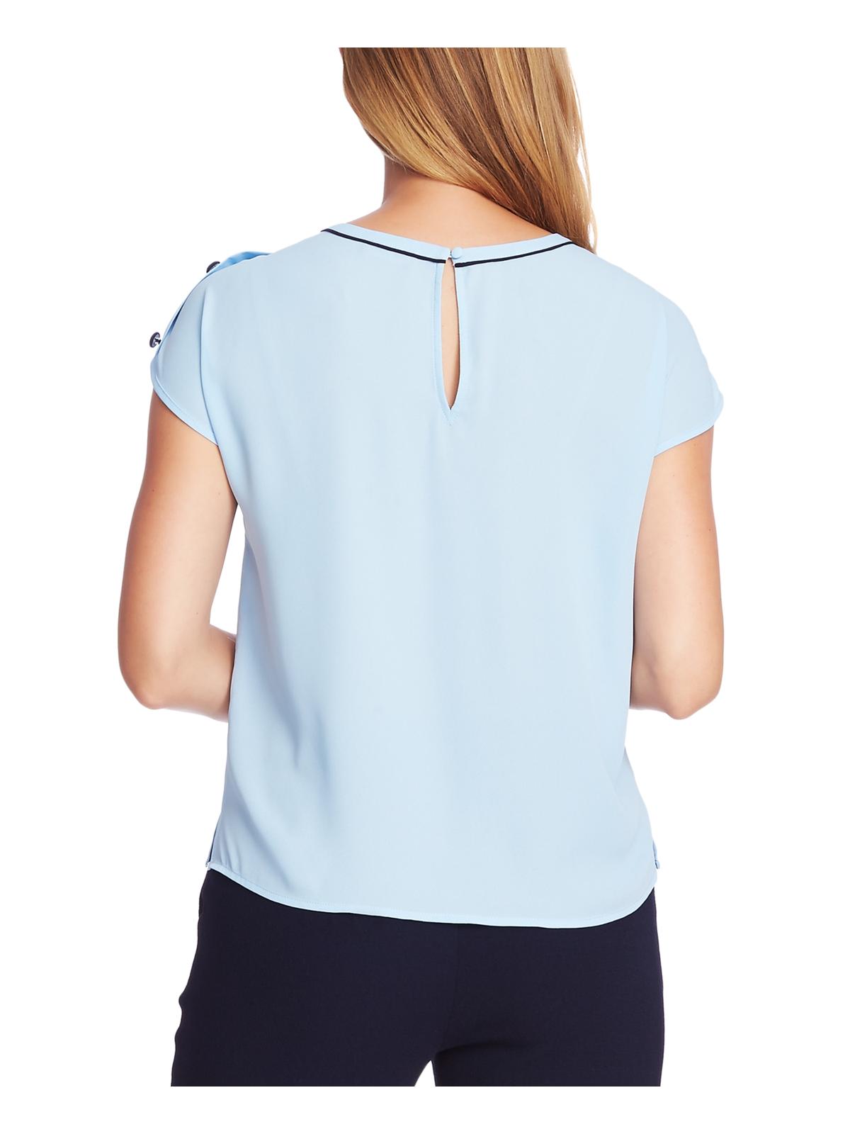 Blusa franzida com ombros estendidos Vince Camuto feminina, azul, tamanho pequeno