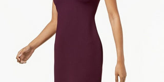Vestido de coquetel Calvin Klein feminino com babados, decote em V, roxo, tamanho 4