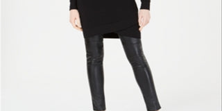 Suéter túnica feminino Bar III de manga comprida e gola redonda, preto, tamanho XX-S