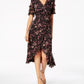 Vestido feminino KENSIE com estampa floral, manga curta, gola V, tulipa, preto, tamanho 4