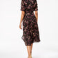 Vestido feminino KENSIE com estampa floral, manga curta, gola V, tulipa, preto, tamanho 4