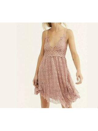 Vestido curto feminino FREE PEOPLE com alças finas e corte flare, coral, tamanho grande