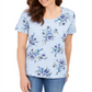 Blusa feminina Karen Scott com estampa floral e decote redondo, azul, tamanho pequeno