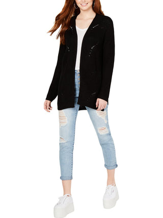 Hippie Rose Juniors' X-Back Pointelle Cardigan  Black Size Small