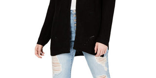 Hippie Rose Juniors' X-Back Pointelle Cardigan  Black Size Small