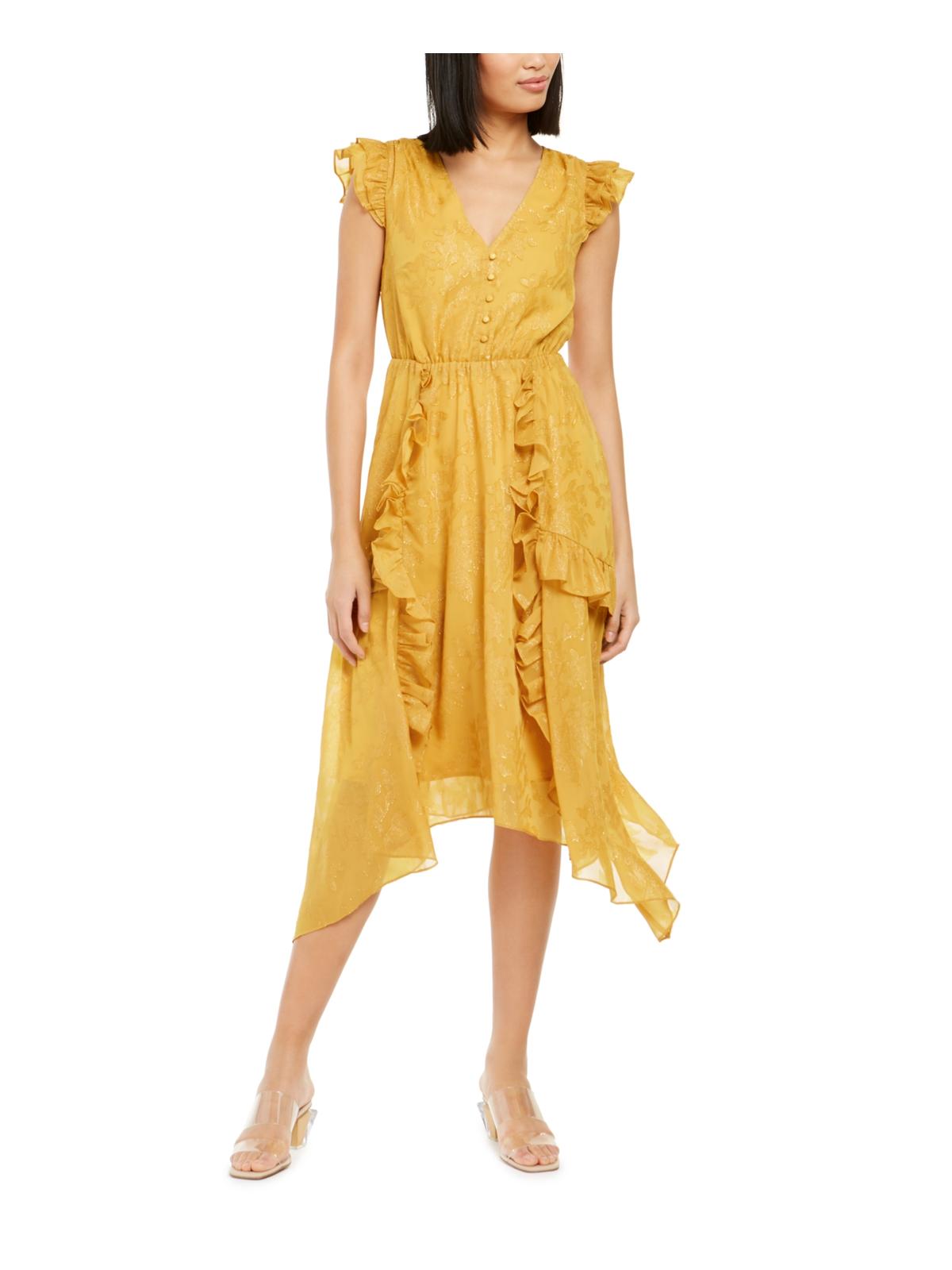 Vestido MIDI metálico com decote em V feminino INC, dourado, tamanho XS