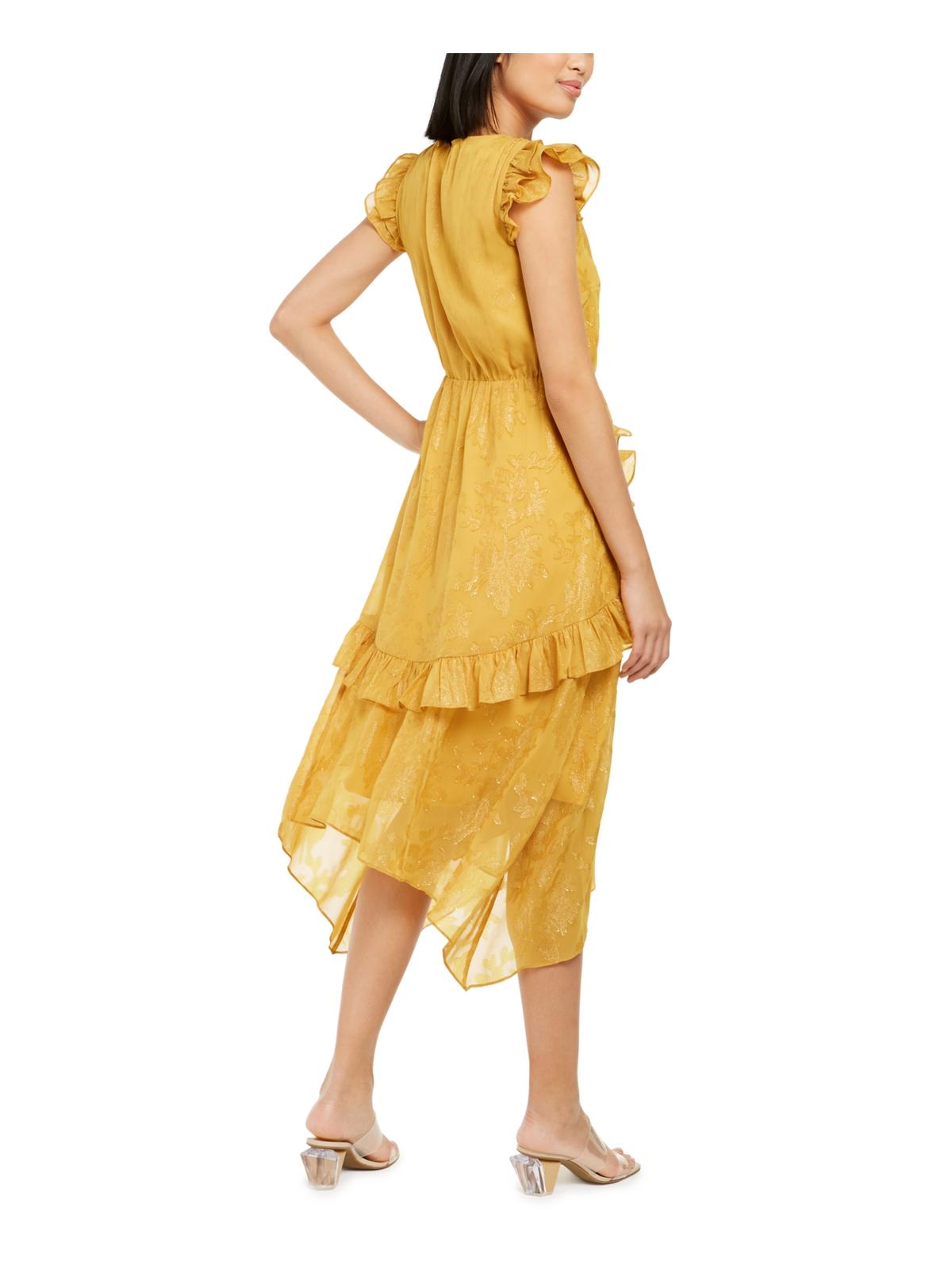Vestido MIDI metálico com decote em V feminino INC, dourado, tamanho XS