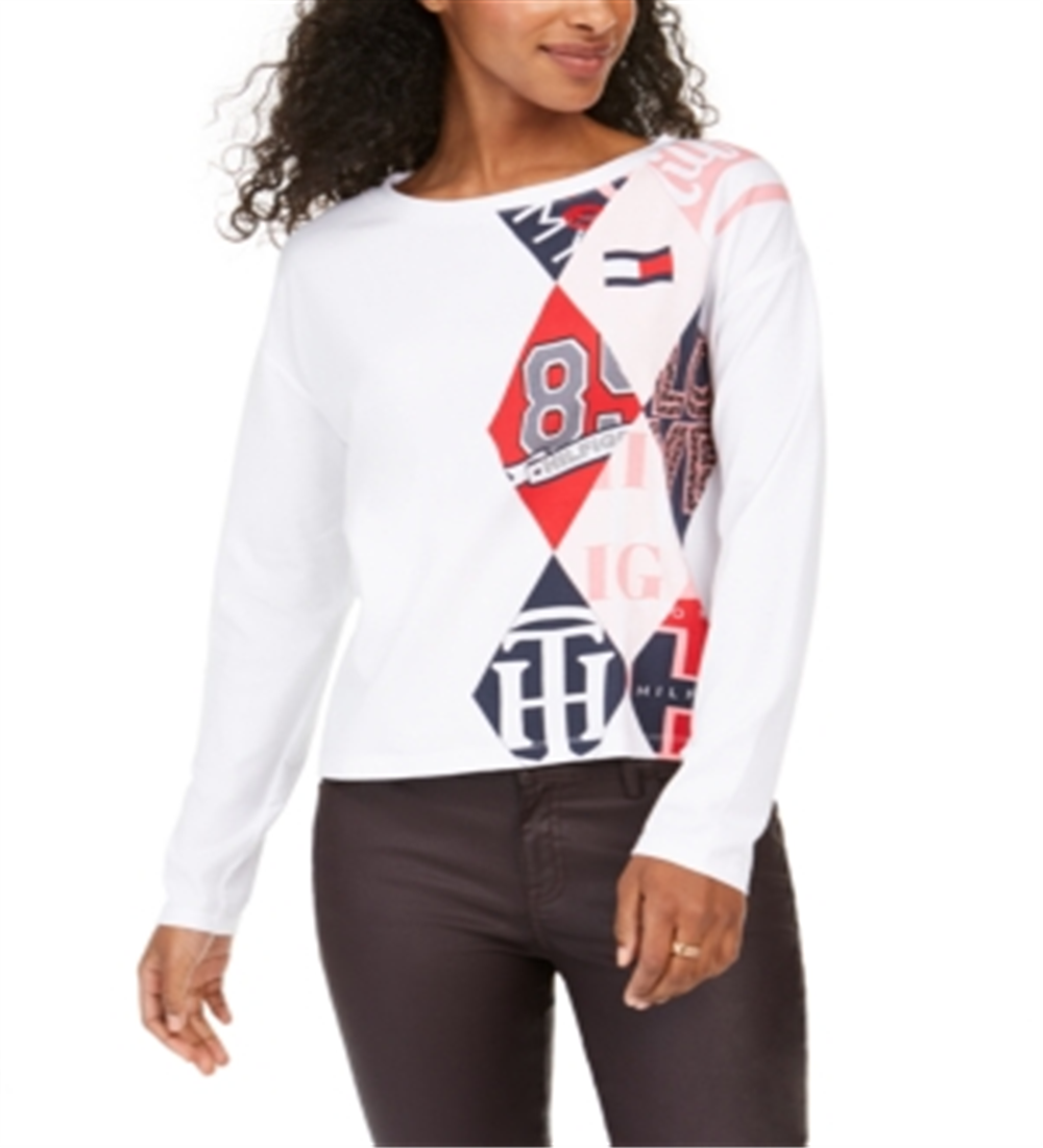 Camiseta feminina jeans Tommy Hilfiger branca tamanho grande