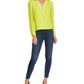 Vince Camuto Blusa feminina de manga comprida com decote em V e estampa de envelope falso, verde, tamanho GG