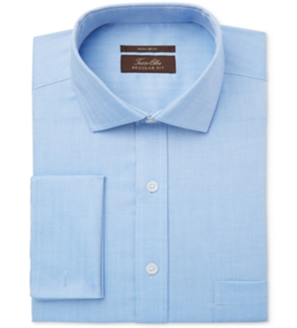 Camisa social masculina Tasso Elba Classic-Fit em sarja com punho francês, azul, tamanho 32-33