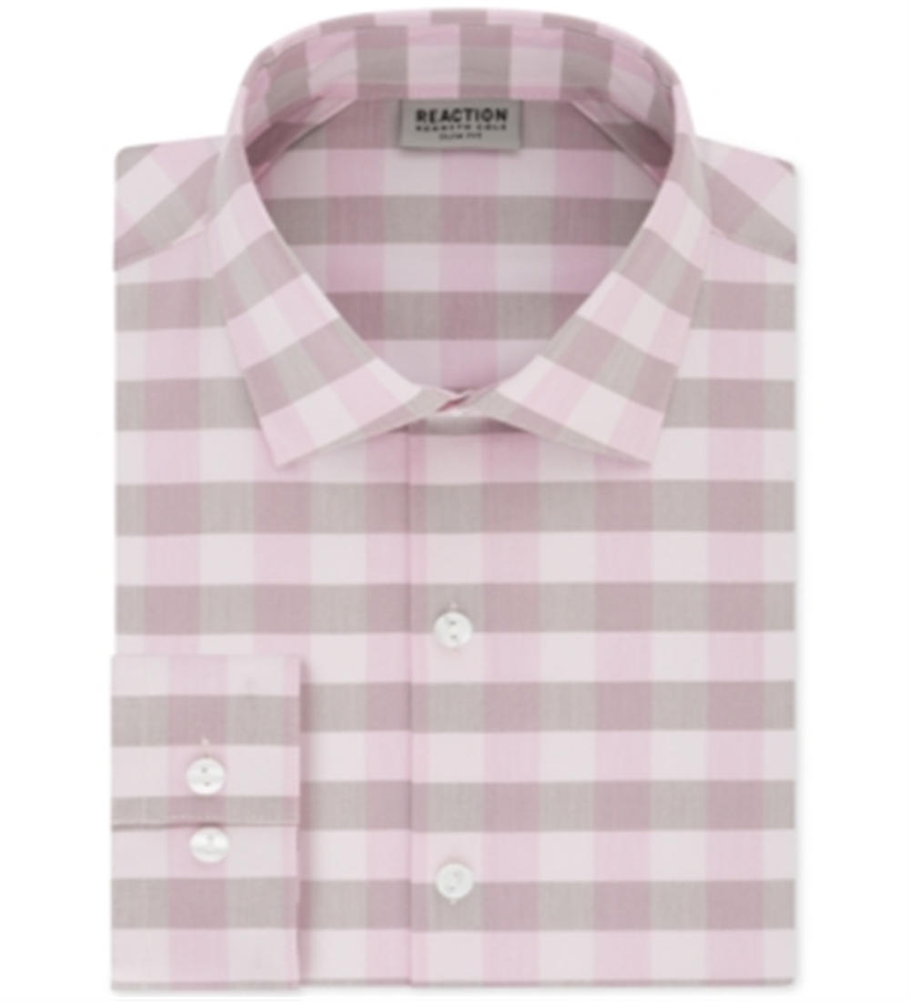Camisa masculina Buffalo Checkls Slim Fit com gola aberta Reaction Kenneth Cole, rosa, tamanho GG