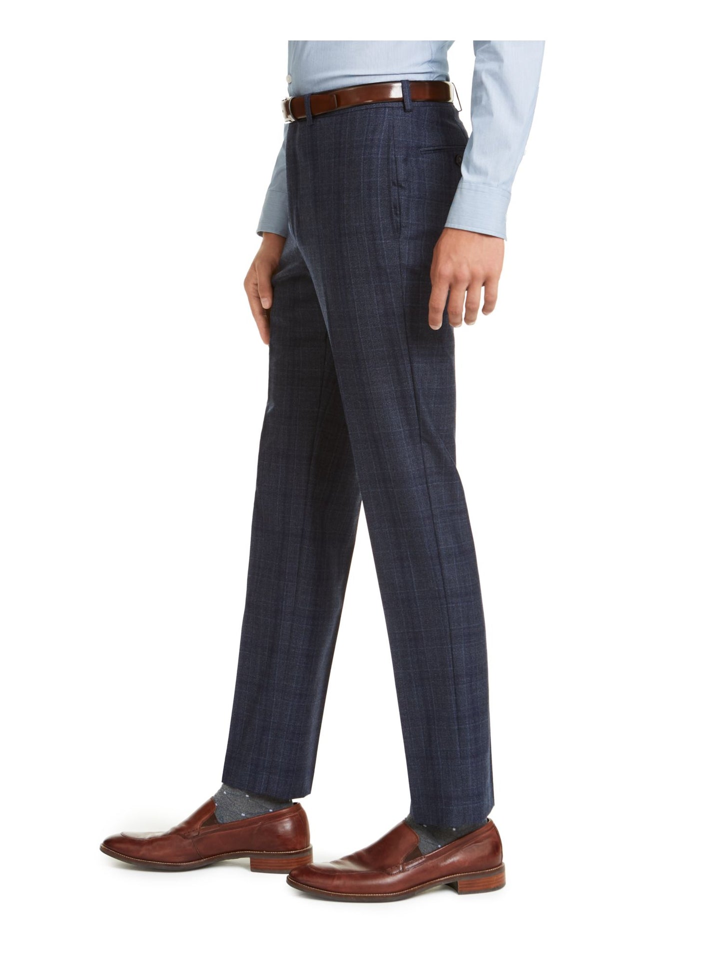 Calça de trabalho xadrez Calvin Klein masculina, azul, tamanho 36x32