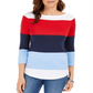 Charter Club Blusa feminina com decote canoa e blocos de cores, vermelha, tamanho extragrande