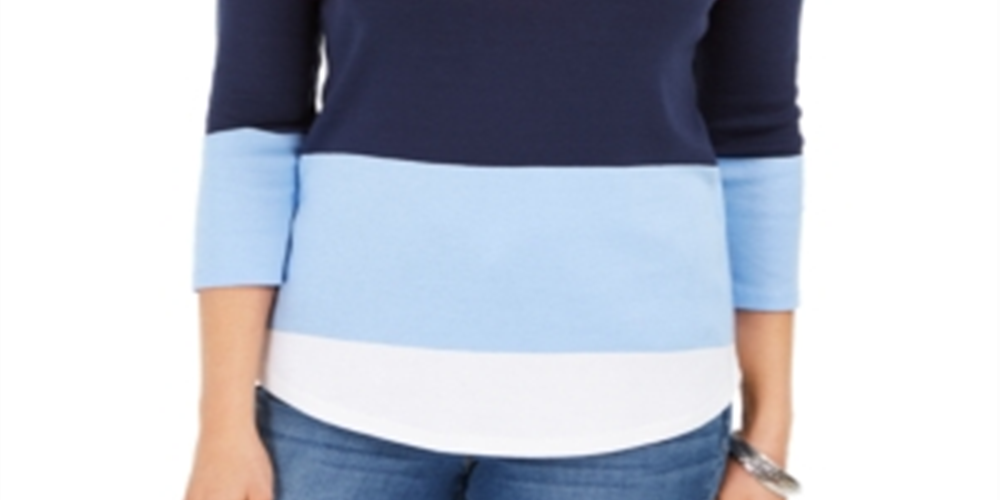 Charter Club Blusa feminina com decote canoa e blocos de cores, vermelha, tamanho extragrande