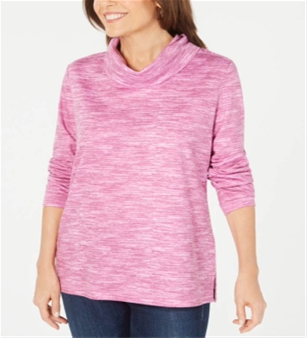Karen Scott Top Feminino Petite Gola Funil Space-Dyed Rosa Tamanho Petit M