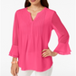 Charter Club Blusa Feminina com Babados Duplos e Estampa Pintuck Rosa Tamanho Médio