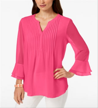 Charter Club Blusa Feminina com Babados Duplos e Estampa Pintuck Rosa Tamanho Médio