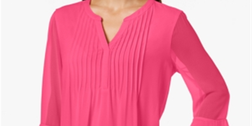 Charter Club Blusa Feminina com Babados Duplos e Estampa Pintuck Rosa Tamanho Médio