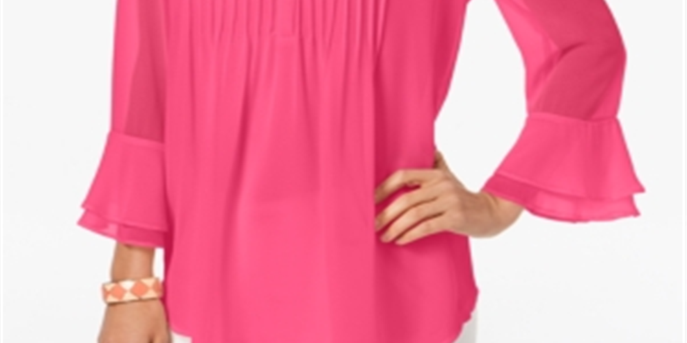 Charter Club Blusa Feminina com Babados Duplos e Estampa Pintuck Rosa Tamanho Médio