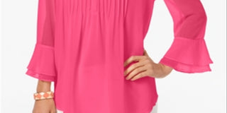 Charter Club Blusa Feminina com Babados Duplos e Estampa Pintuck Rosa Tamanho Médio