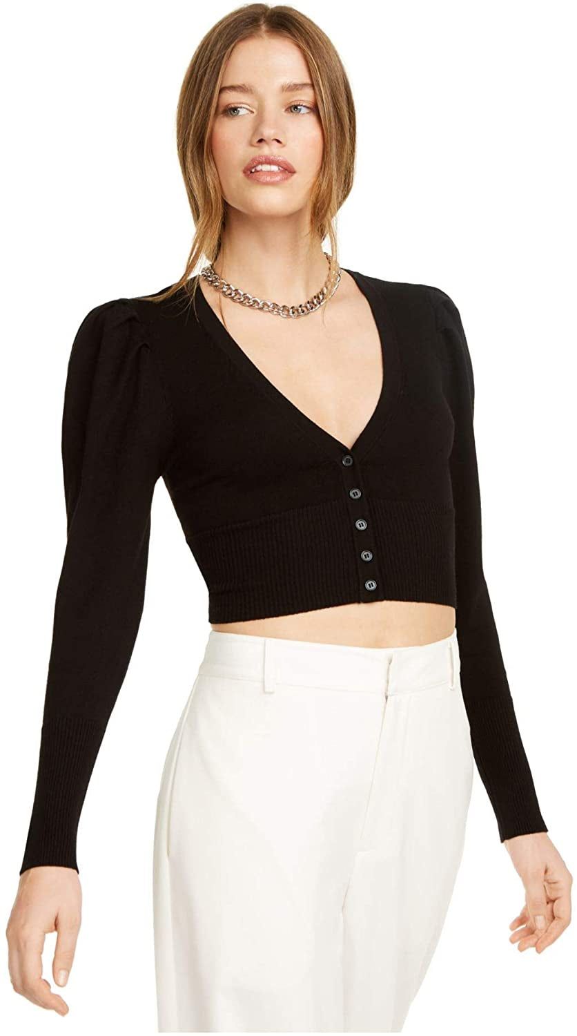 Cardigan feminino Danielle Bernstein com manga bufante, preto, tamanho X-S